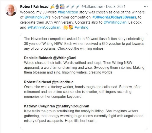 Writing NSW Flash Fiction winners - November 2021